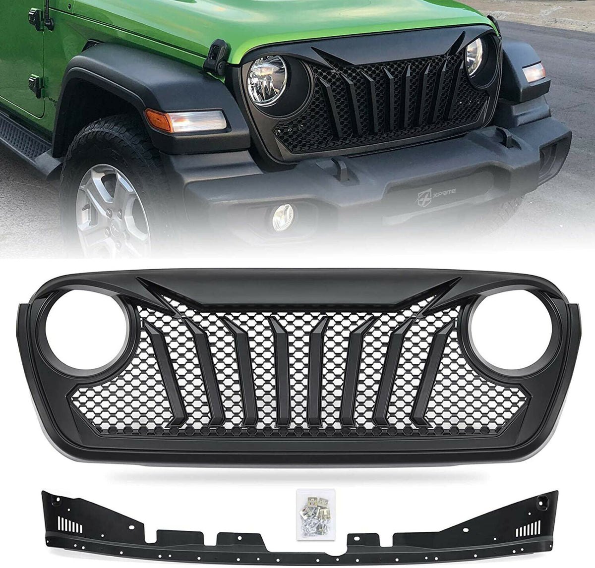 Matte Black Xprite Front Grille with Steel Mesh for 18-21 Jeep