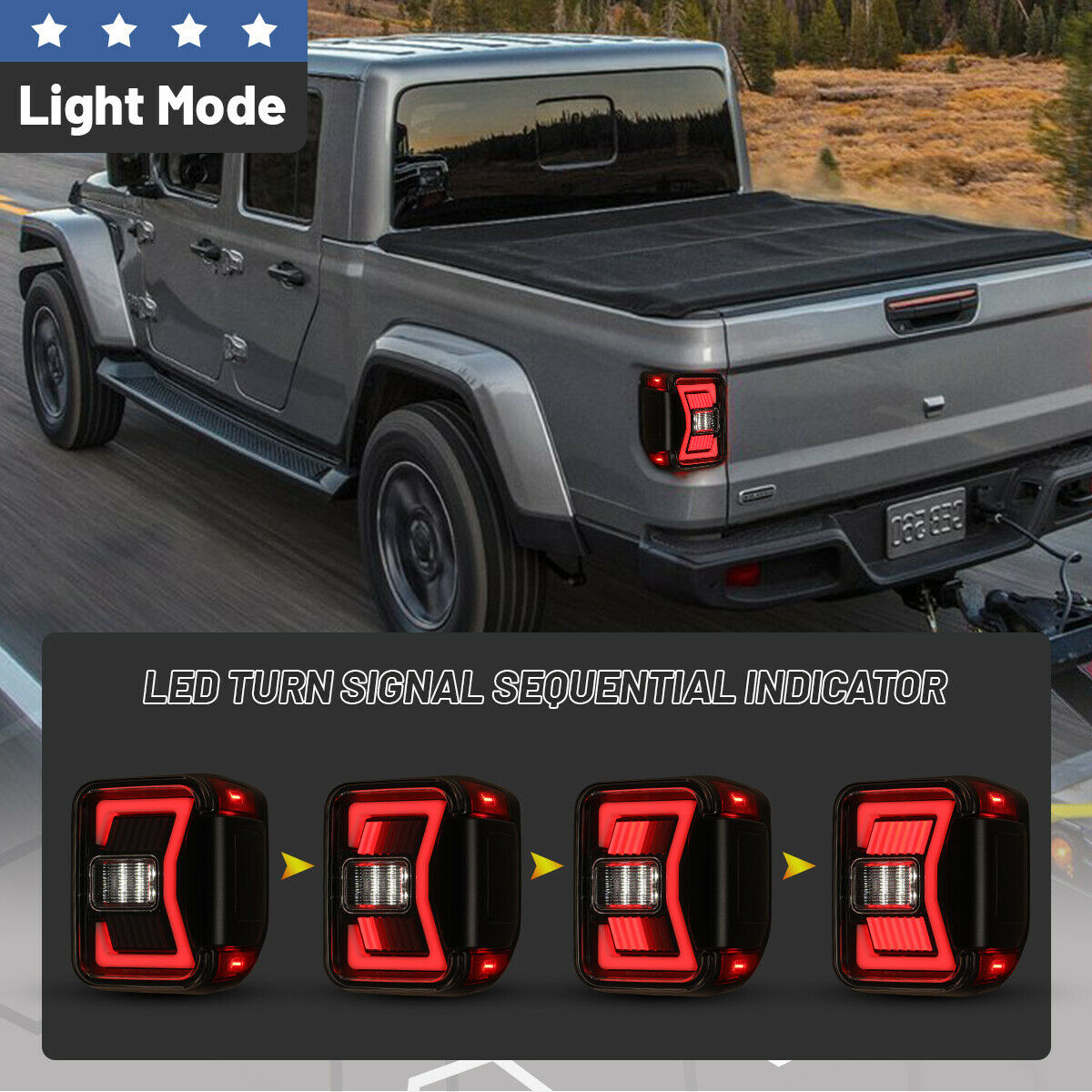 Black LED Tail Lights with Clear Sequential Turn Signal for 19-21