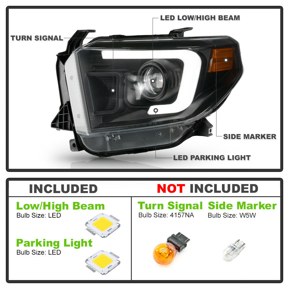 Black TRUE LED Hi/Lo Beam DRL Tube Projector Headlight for 14-17