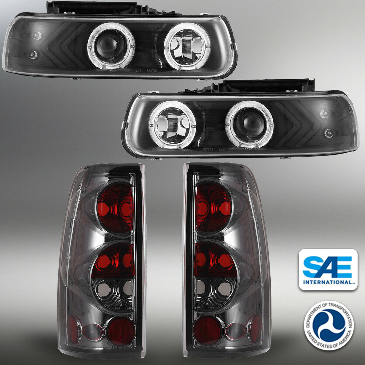 Clear Lens Head & Tail Lights with LED DRL for 2007-2013 Chevy