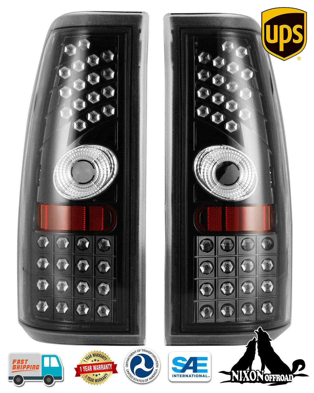 Gloss Black Housing Tail Lights with Clear LED for 1999-2006 Chevy