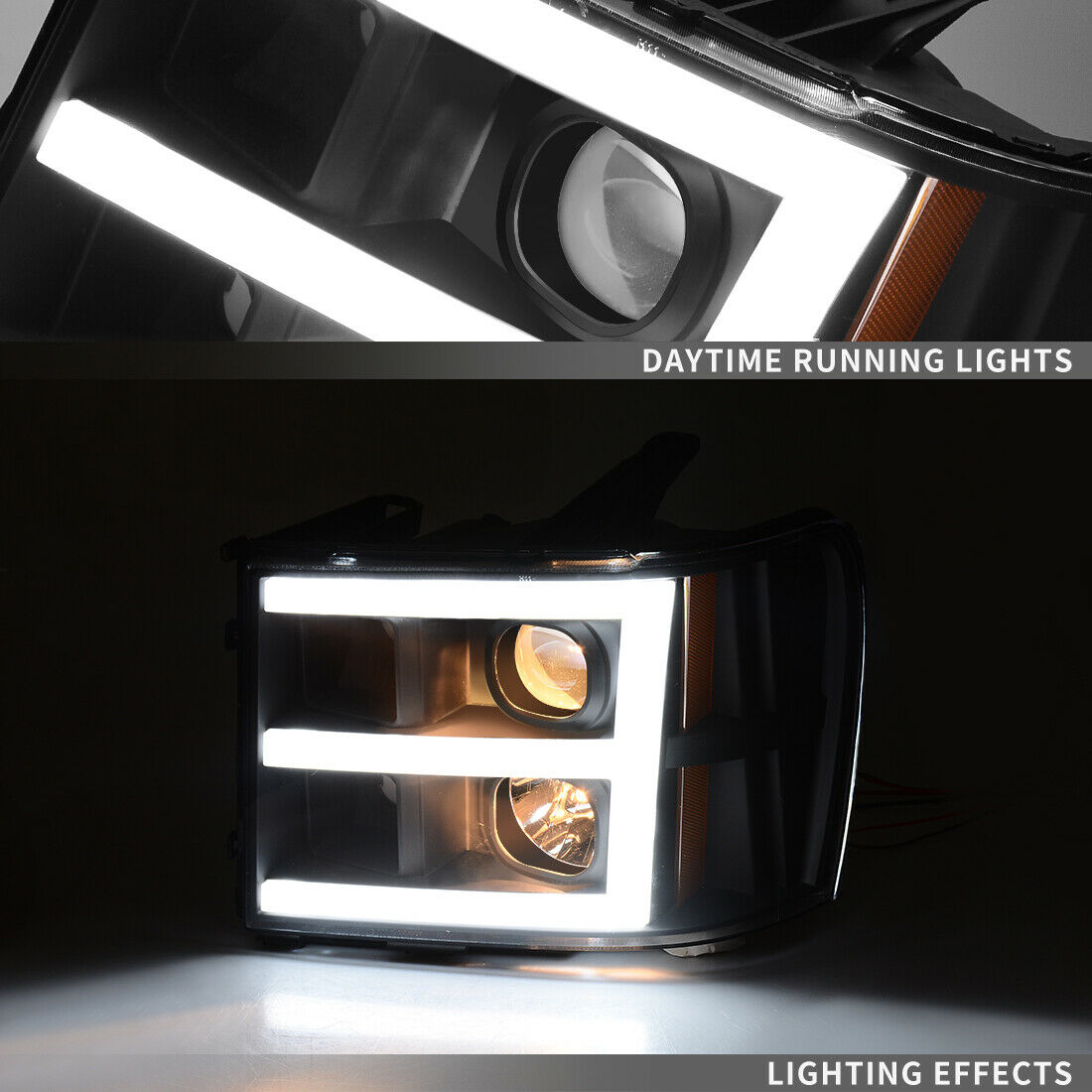 Black Housing Headlight with LED DRL Projector Tube for 2007-2013