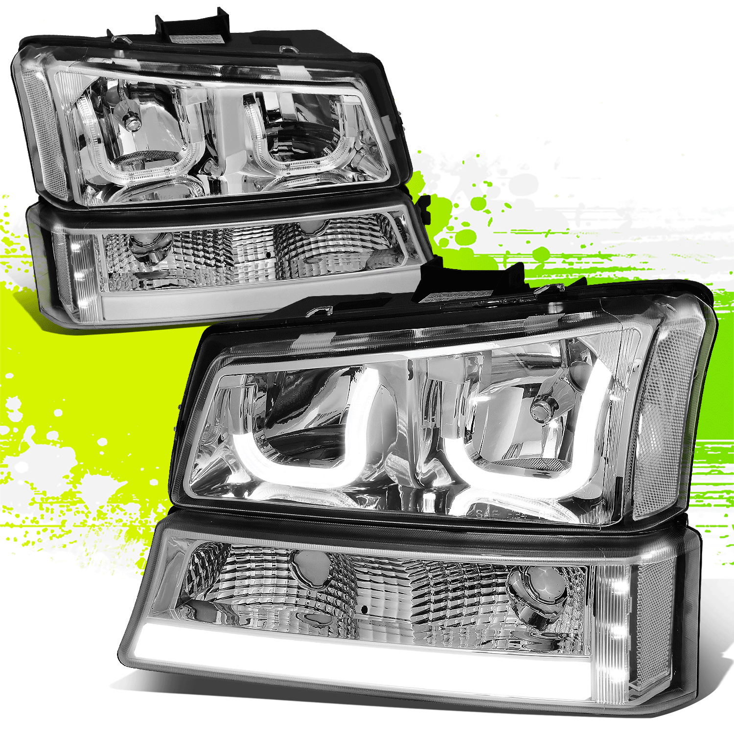 Black Housing LED Projector Headlights with DRL Light Bar for 14