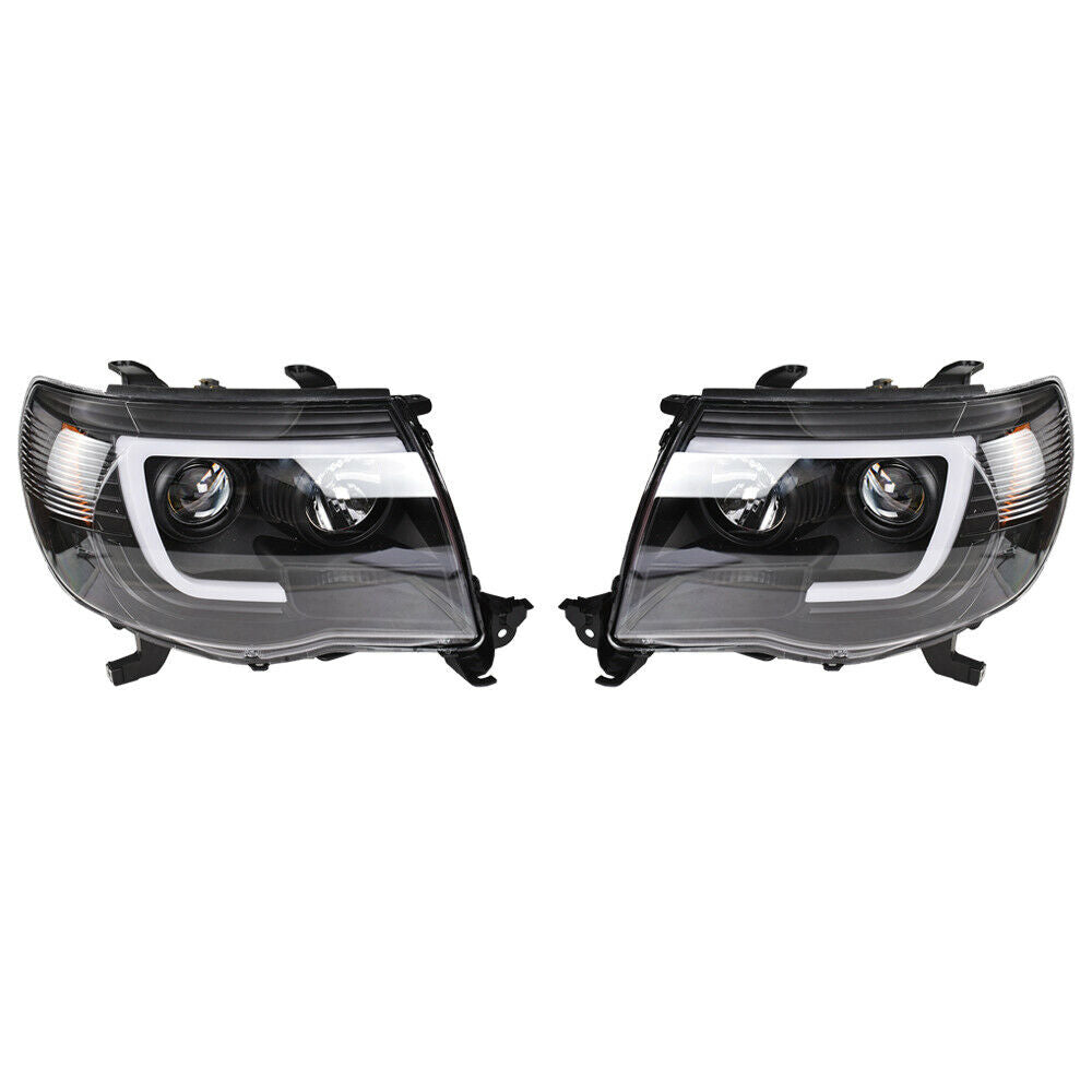 Black Projector HeadLight with Clear LED Tube Headlamps for 2005-2011  Toyota Tacoma