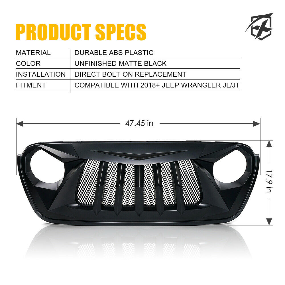 Matte Black Xprite Front Grille Grid Grill with Mesh for 2018-2021