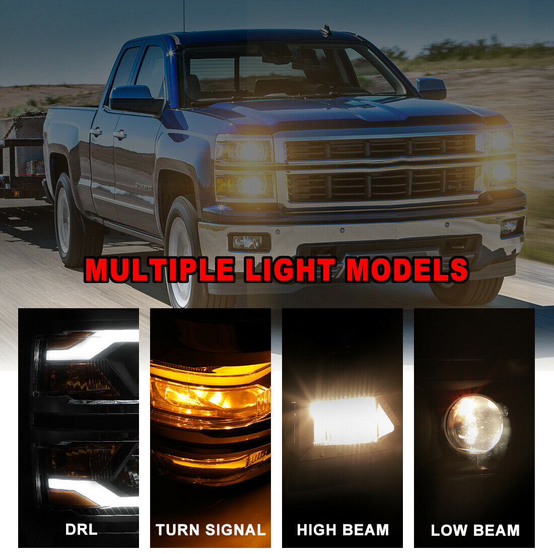 Black Housing LED Projector Headlights with DRL Light Bar for 14