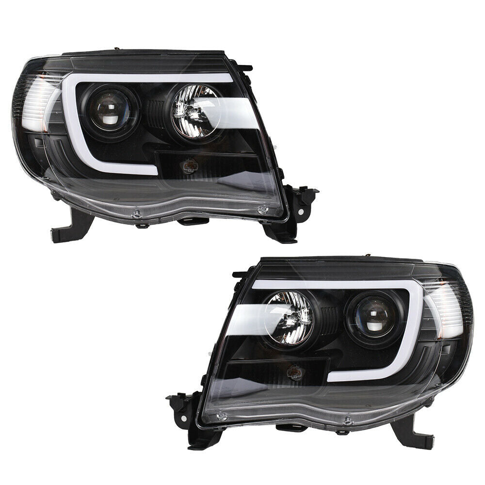 Black Projector HeadLight with Clear LED Tube Headlamps for 2005-2011  Toyota Tacoma