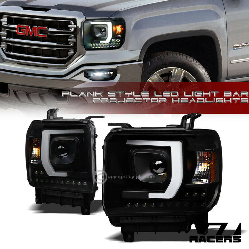 Black Housing Headlight with LED DRL Projector Tube for 2007-2013 GMC Sierra