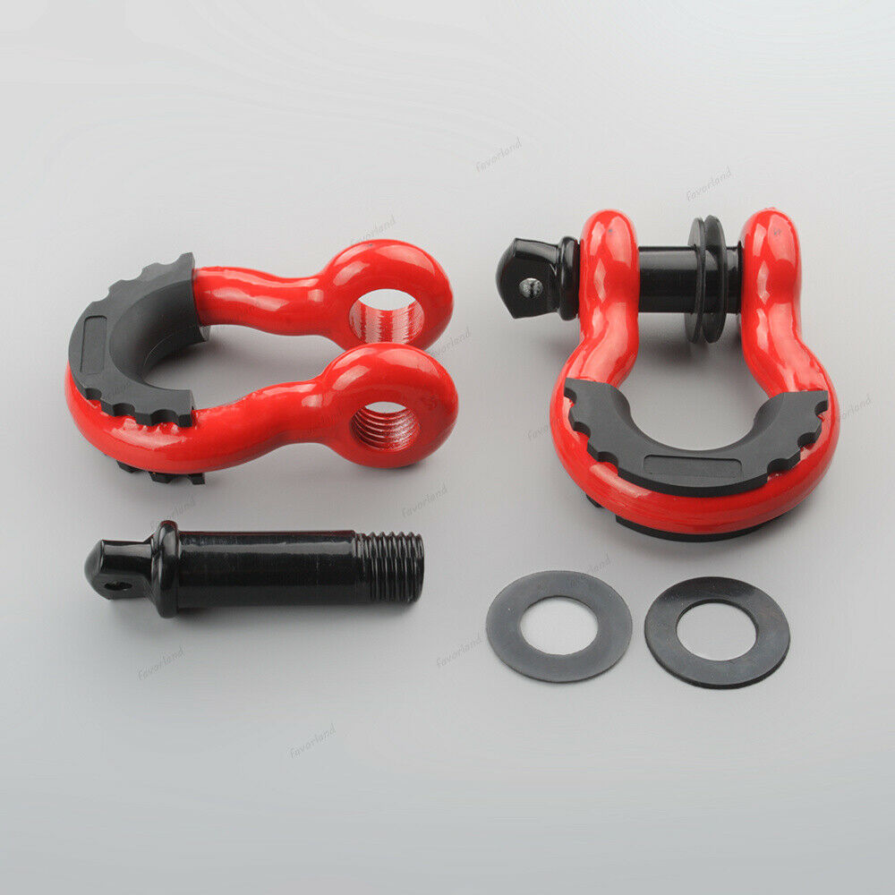 Red Bow 2Pcs 3/4 Inch D-Ring Shackles with Black Isolators Washer