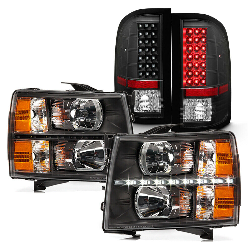 Clear Lens Head & Tail Lights with LED DRL for 2007-2013 Chevy