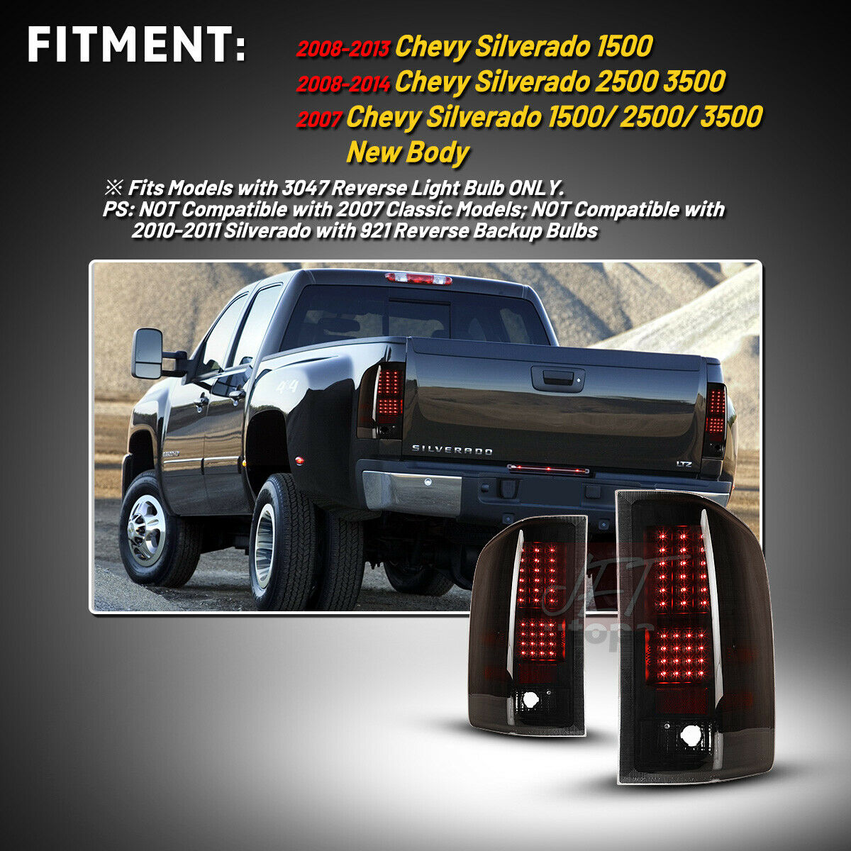 Smoked LED Tail Lights Set for 07-13 Chevy Silverado from Weathers