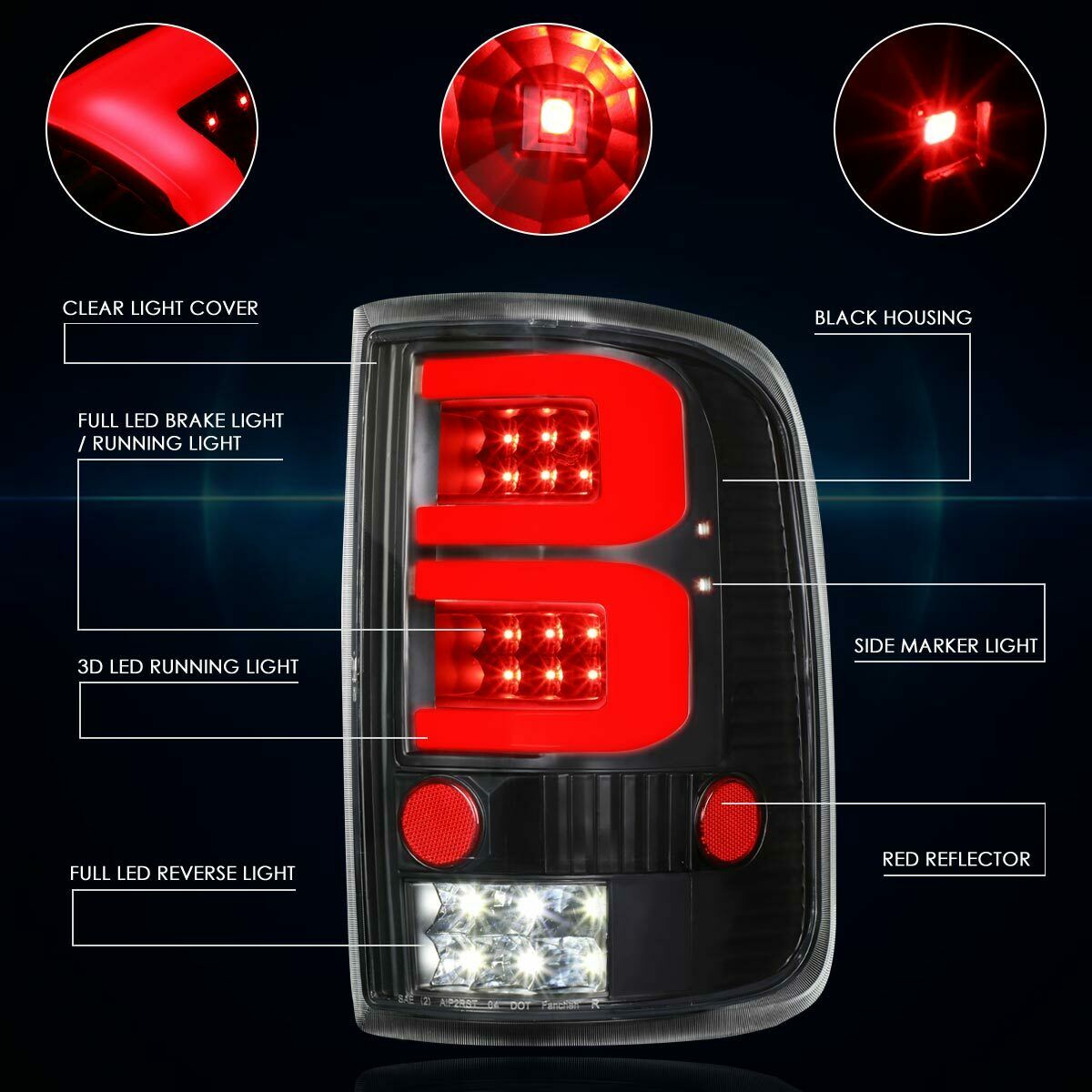 Black Housing Dual Tail Brake Light with Red 3D LED C-Tube