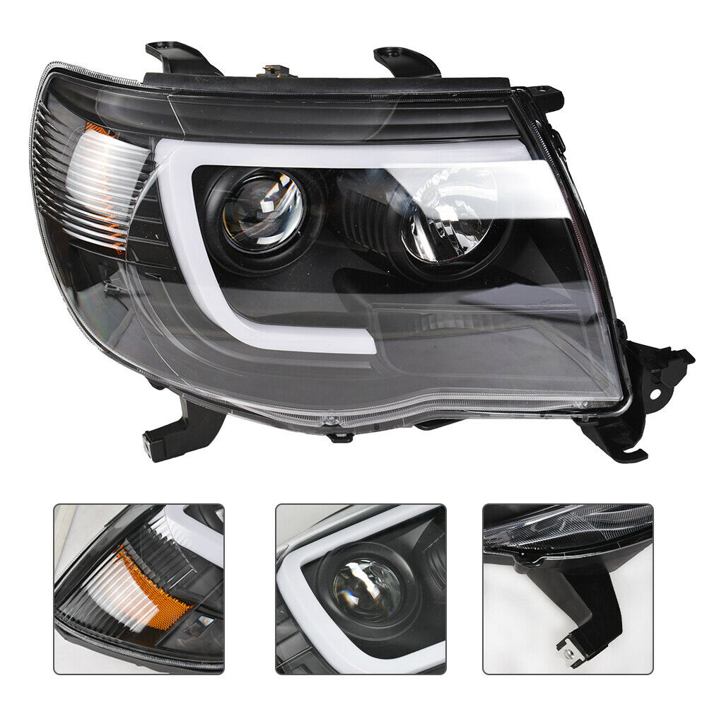 Black Projector HeadLight with Clear LED Tube Headlamps for 2005-2011  Toyota Tacoma