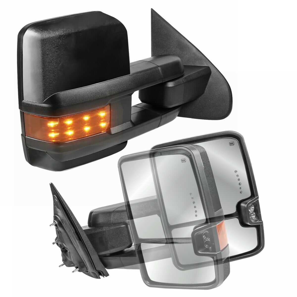 Black Tow Mirrors Set with Turn Signal, Power Fold & Heated