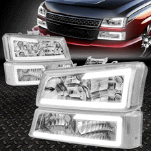 Chrome LED DRL Headlight with Clear Bumper for 03-07 Chevy