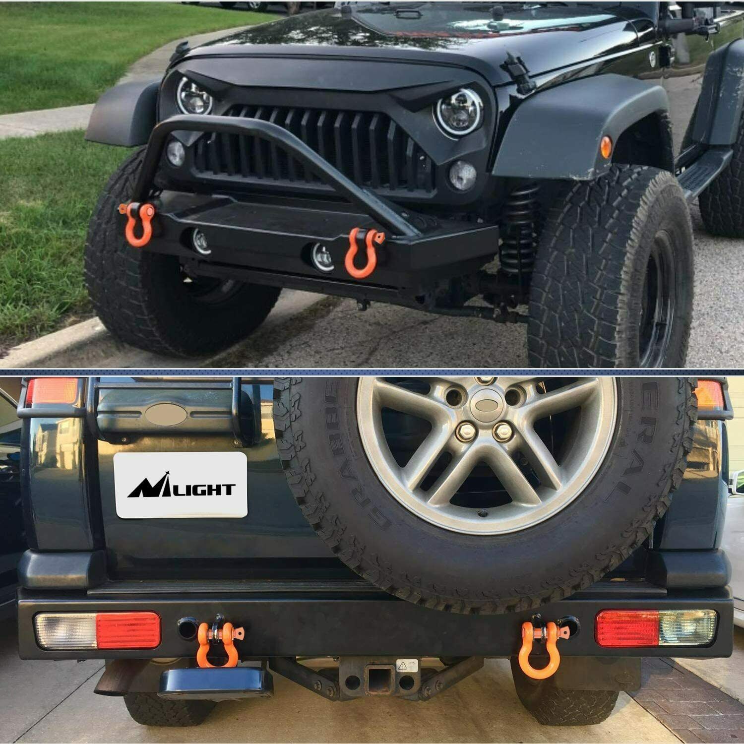 For Jeep Off Road Tow Hooks Heavy Duty 3/4'' D Ring Shackle Bumper Mounted  Truck