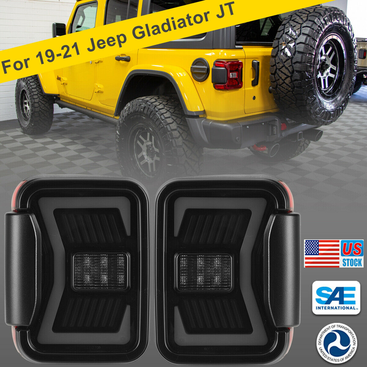 Black LED Tail Lights with Clear Sequential Turn Signal for 19-21