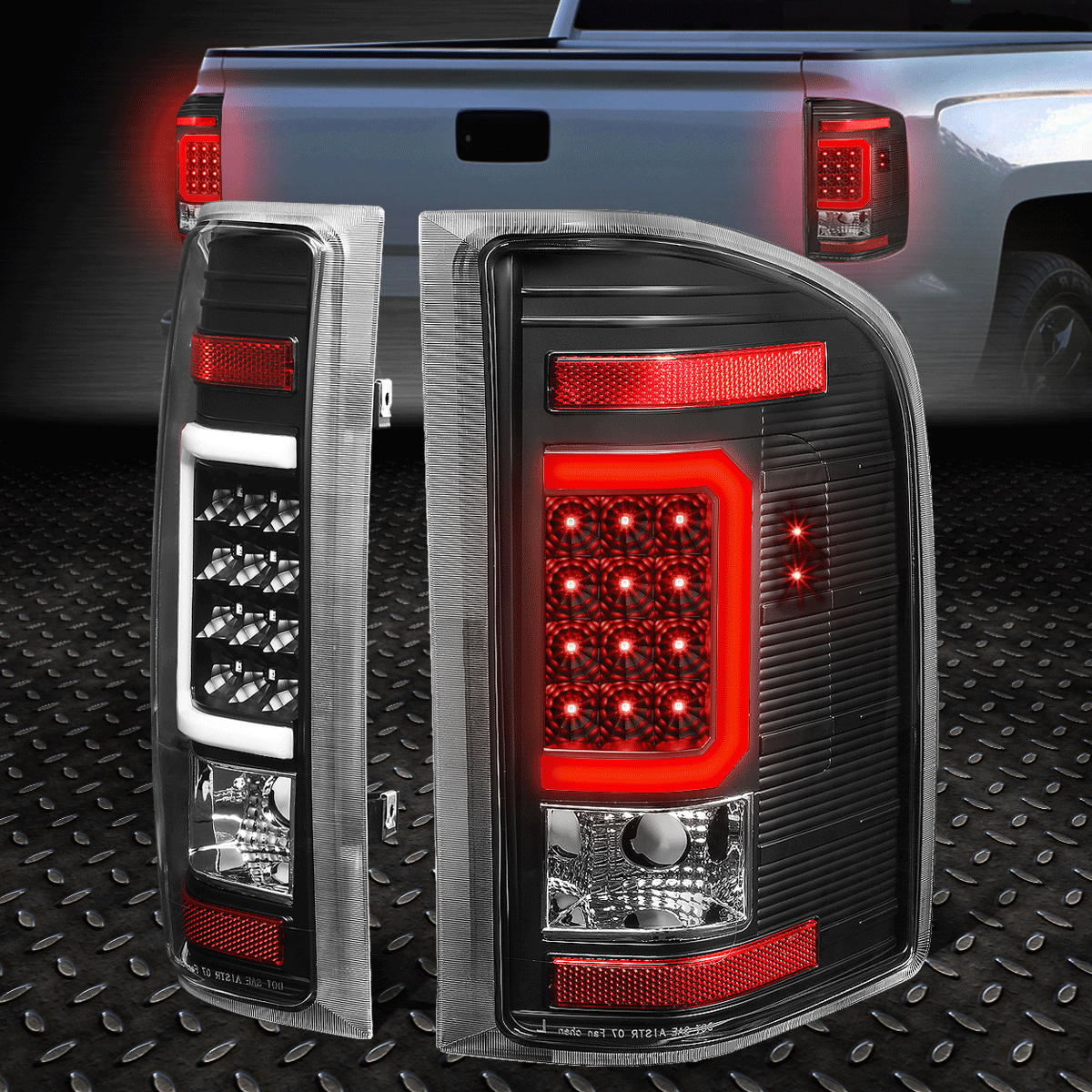 Black Housing Tail Brake Light with Red LED C-Tube Bar for 07-14 Chevy  Silverado & GMC Sierra